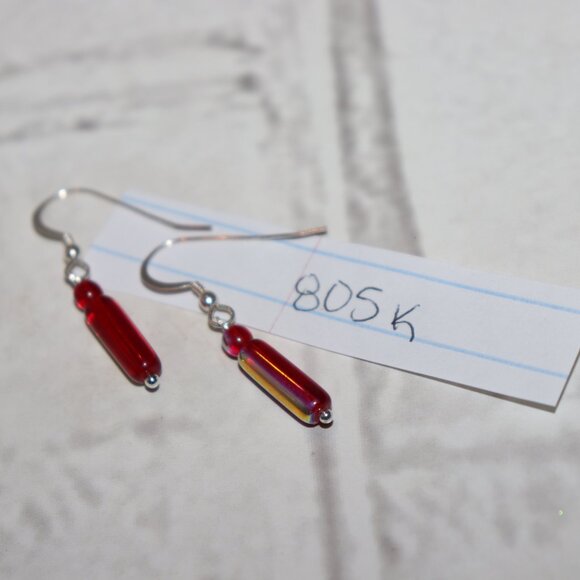 ❤️✨ Silver & Red Glass Dangle Earrings · 1.5" · Scarlet Spark 🔥 - Picture 2 of 5
